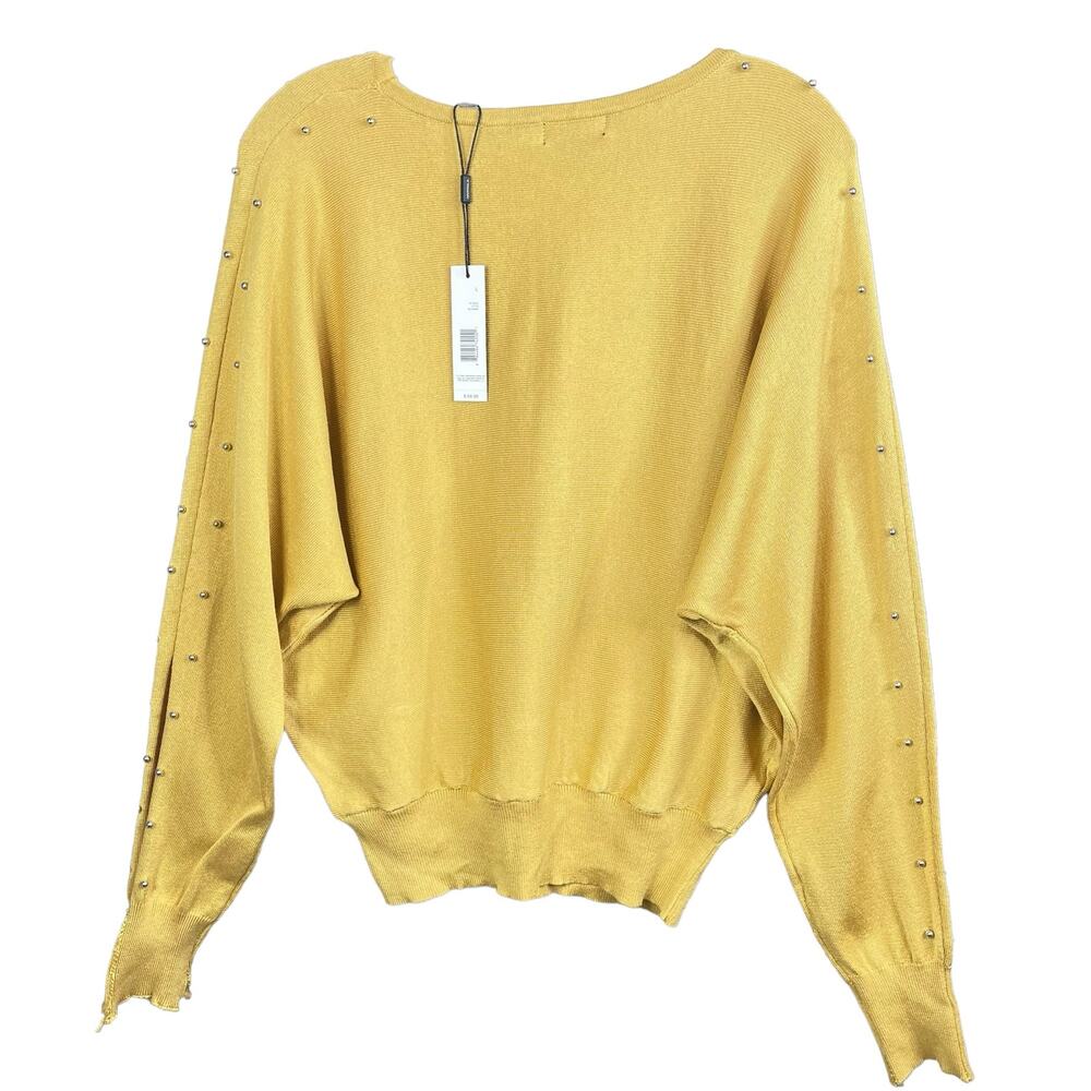 Tahari Womens Sweater Large Yellow Gold Beaded Boat Neck Dolman Sleeve Pullover - Picture 2 of 10